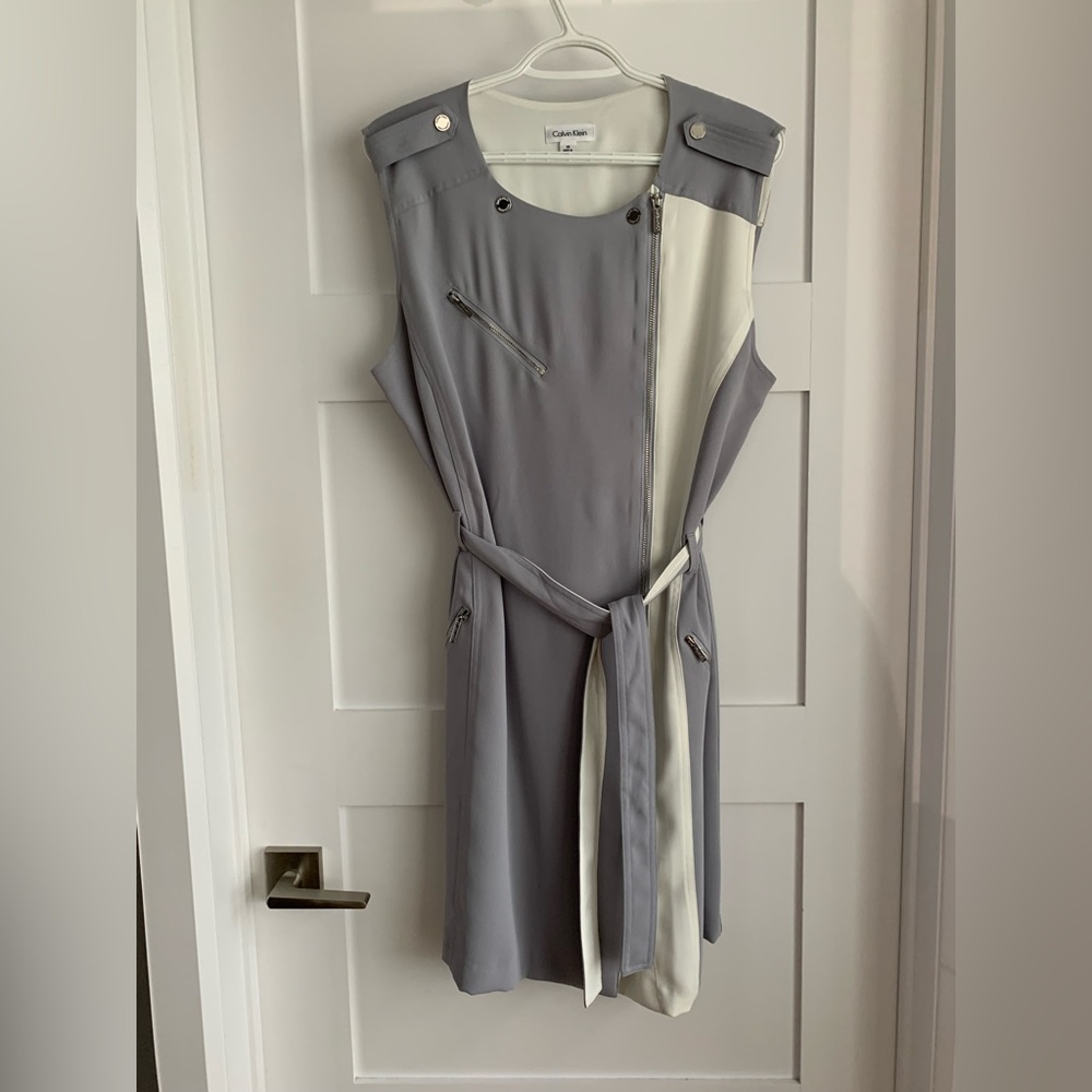 Theory Gray and Cream Mini Calvin Klein Dress- new